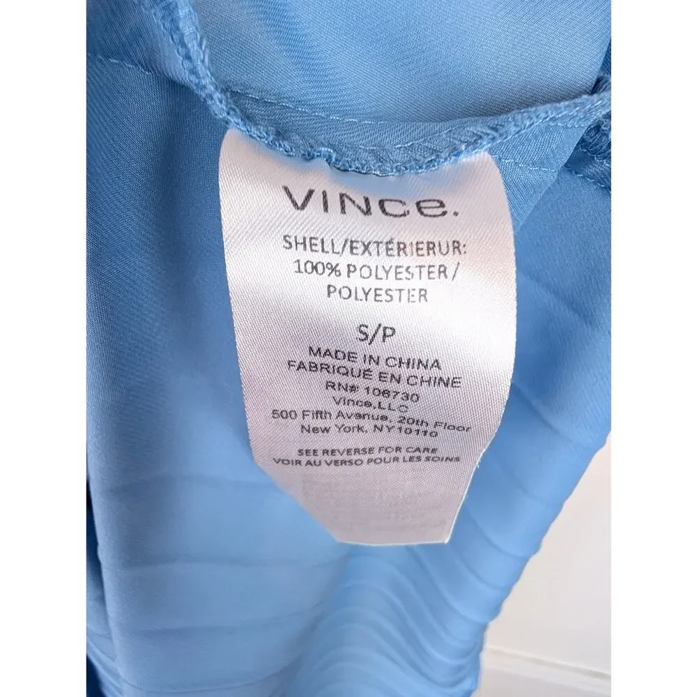 Vince Relaxed Plisse Dress Midi Accordion Pleat Satin Coquette Fairy Blue Size S
